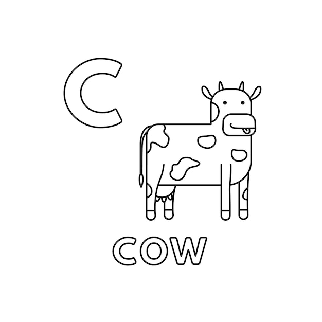 Vector Cute Cartoon Animals Alphabet Cow Coloring Pages