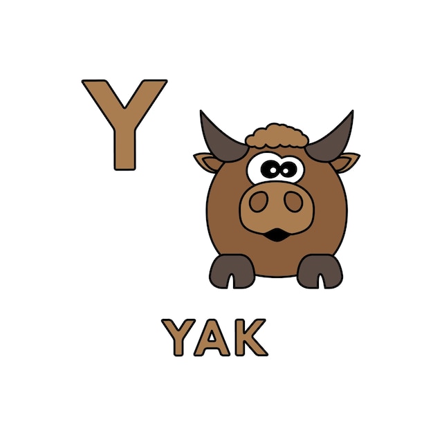 Vettore illustrazione di yak dell'alfabeto degli animali svegli del fumetto di vettore