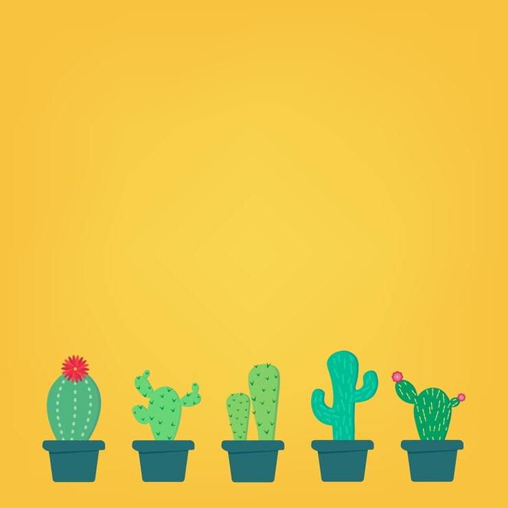 Vector cute cartoon cactus in de pot op gele achtergrond.