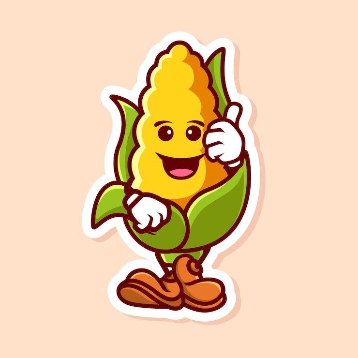 Vector vector cute cartoon character of corn thumbs up isolated