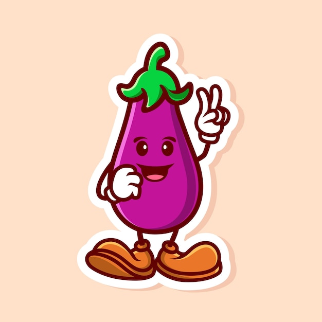 Vector vector cute cartoon character of eggplant peace isolated