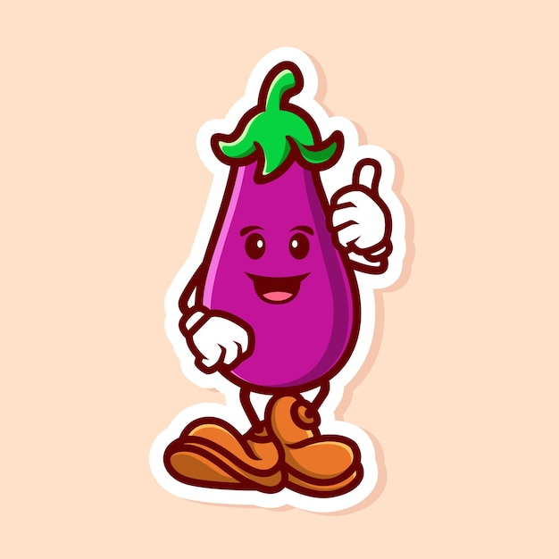 Vector vector cute cartoon character of eggplant thumbs up isolated