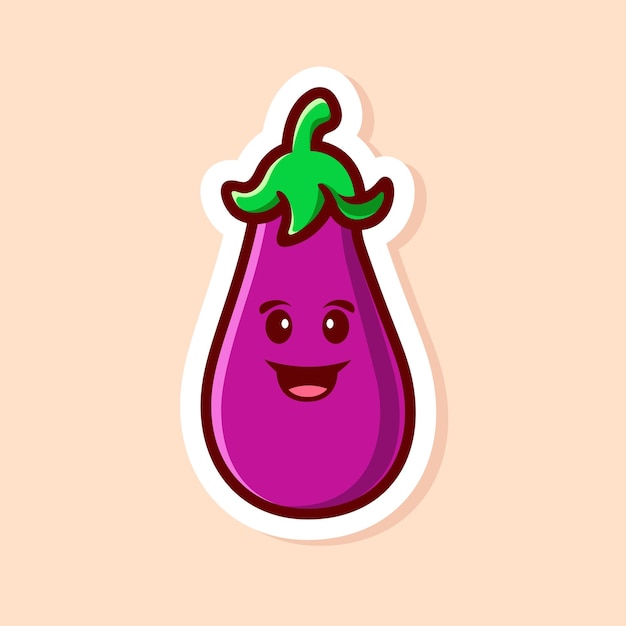 Vector vector cute cartoon character of purple single eggplant isolated