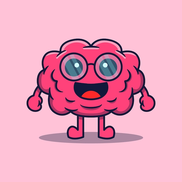 Vector cute cartoon character of smart human brain with glasses crying