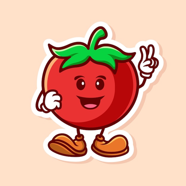vector cute cartoon character of tomato peace isolated
