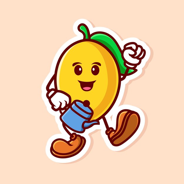 vector cute cartoon character of yellow lemon watering isolated