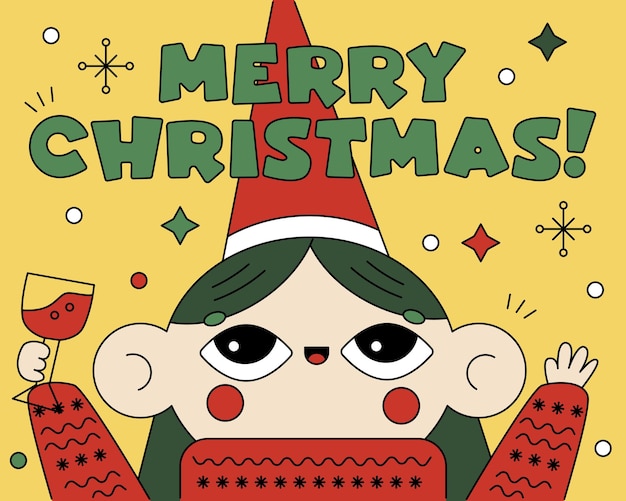 ベクトル ベクター可愛いアニメのクリスマスグリーティングカードポスターバナー