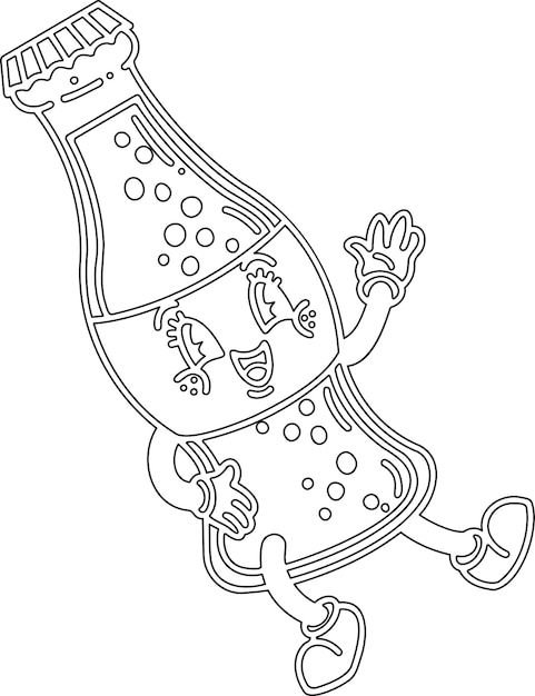 흑백 색상의 귀여운 만화 콜라 음료의 벡터