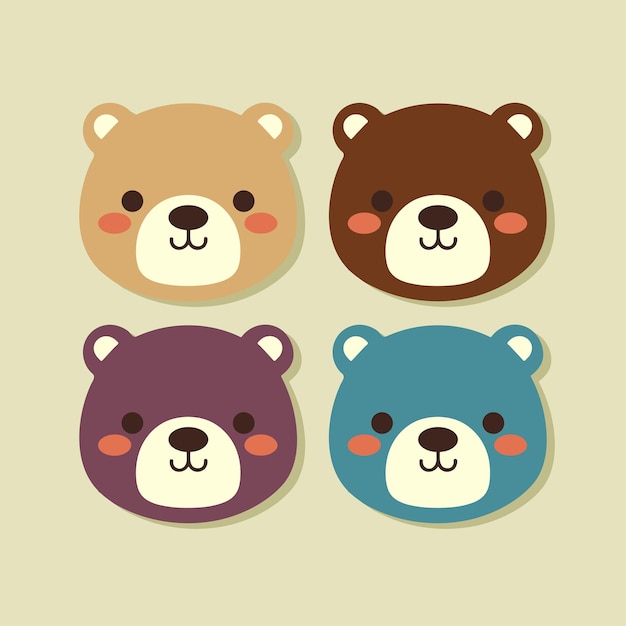 Vector cute cartoon colorful teddy bear toys anime kawaii template illustration set