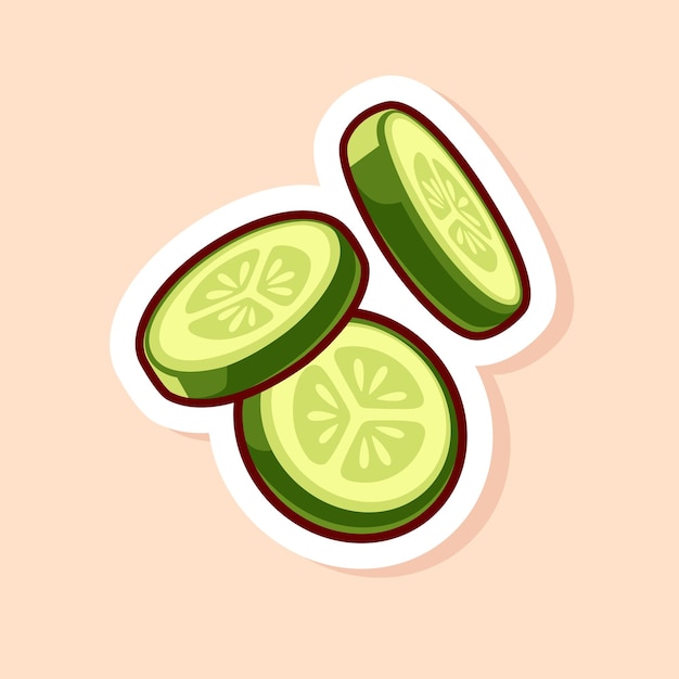 vector cute cartoon of green falling slice cucumber isolated