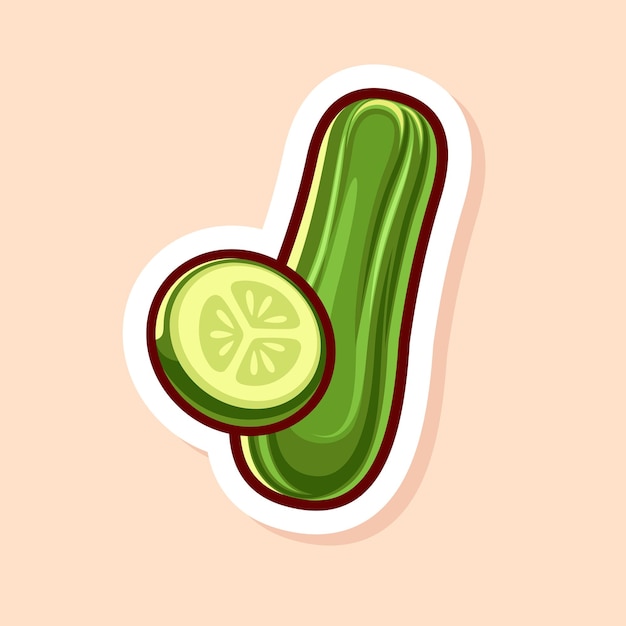 vector cute cartoon of green single and slice cucumber isolated