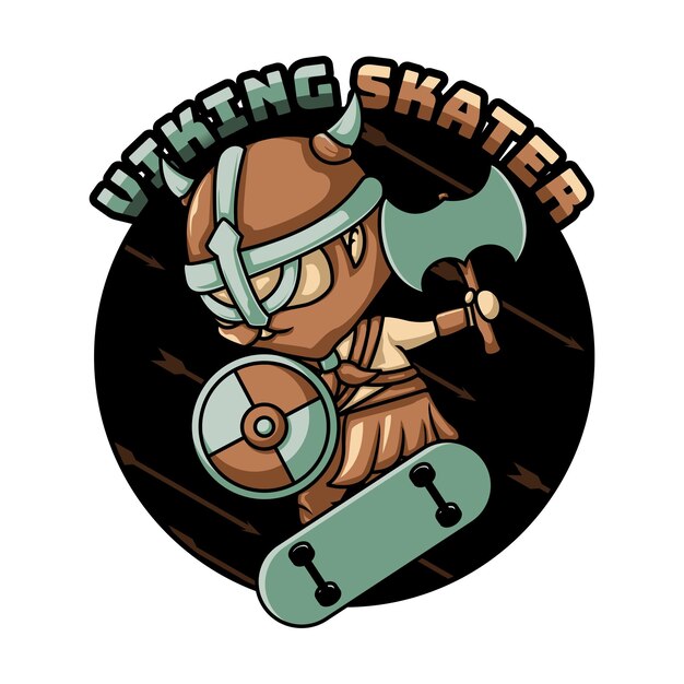 Vector vector cute cartoon illustration of a viking playing skateboard