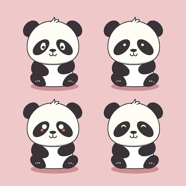 Vector cute cartoon panda emoji anime kawaii template illustration set