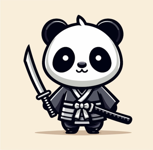 vector cute cartoon panda samurai illustration