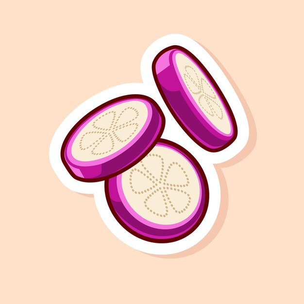 Vector vector cute cartoon of purple falling slice eggplant isolated