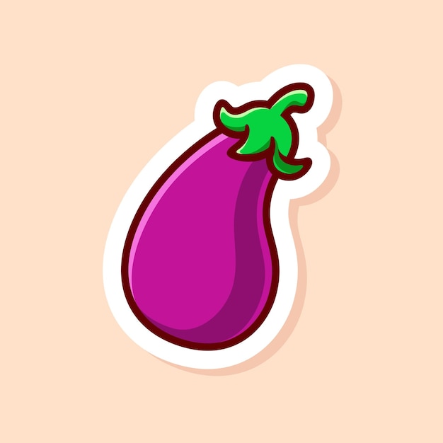 vector cute cartoon of purple single eggplant isolated