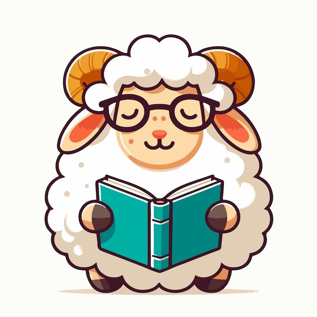 Premium Vector Vector cute cartoon sheep reading a book illustration