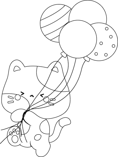 a vector of a cute cat in birthday theme in black and white coloring