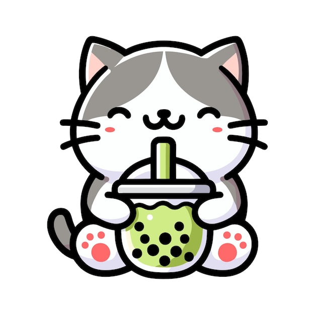 Premium Vector | Vector cute cat drinking boba tea