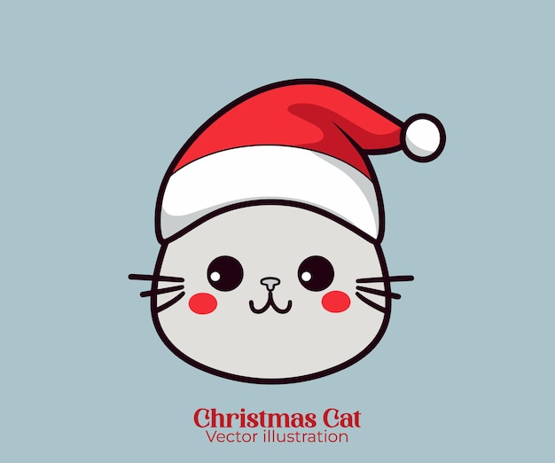 Vector cute cat head Christmas character in Santa hat