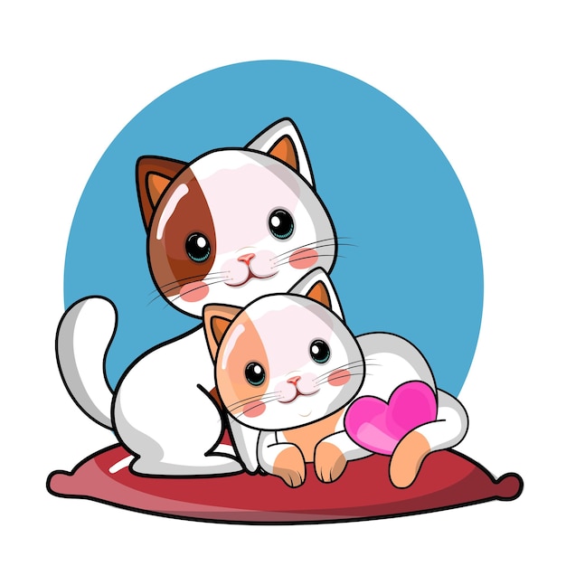 Vector cute cat holding love