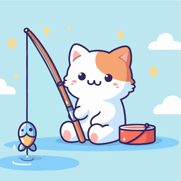 Vector vector cute cat is fishing