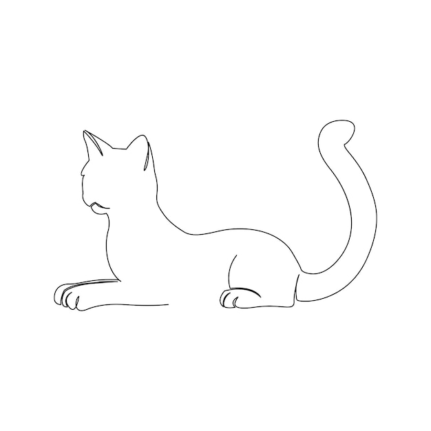Vector cute cat pet continuous outline vector illustration hand drawn oneline minimalist line art