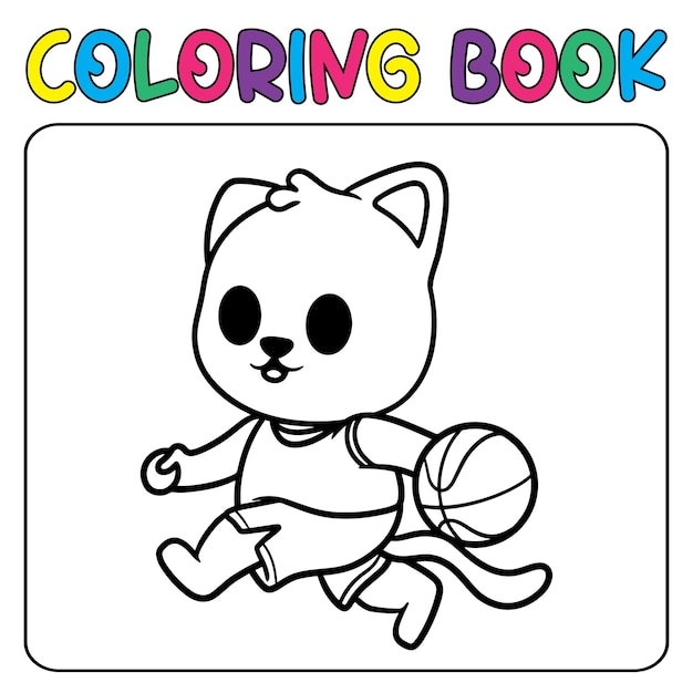 Vettore simpatico gatto che gioca a basket per children039s colorazione pagina icona vettore illustrazione