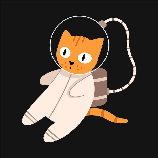 Vector cute cat in space Cat astronaut in flat design Funny animal flying in the galaxy