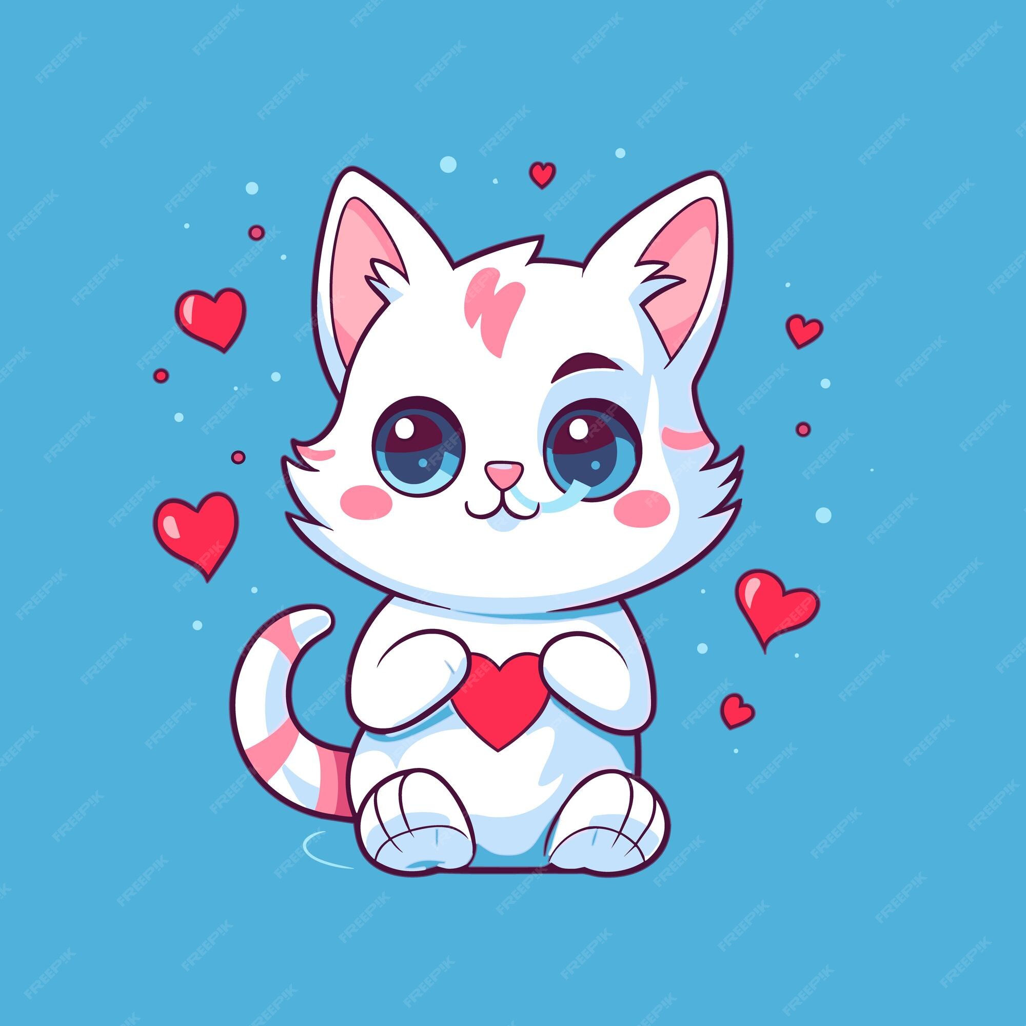 Cute Cat Love Cartoon Vector Icon Illustration - Love - Sticker