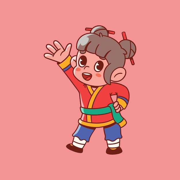 벡터 귀여운 중국 소녀 만화 아이콘 그림