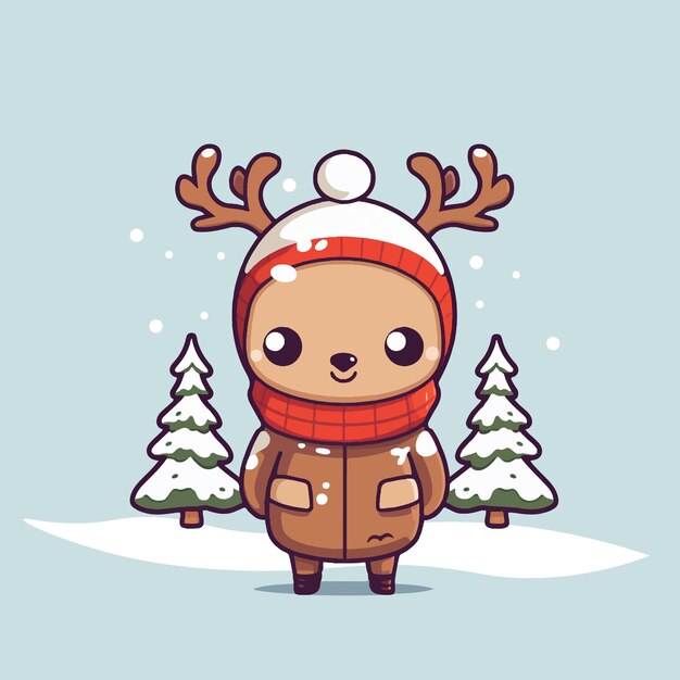 Vector carino natale cervi inverno semplice design piatto carattere illustrazione