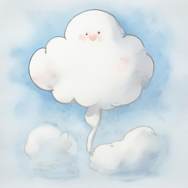 귀여운 터 구름 미소 웃는 만화 일러스트레이션 그려진 반이는 구름 색 색 컬렉션