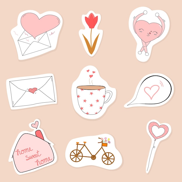 Vector vector  cute collection cartoon doodle style about love envelope heart coffee cup sweet home