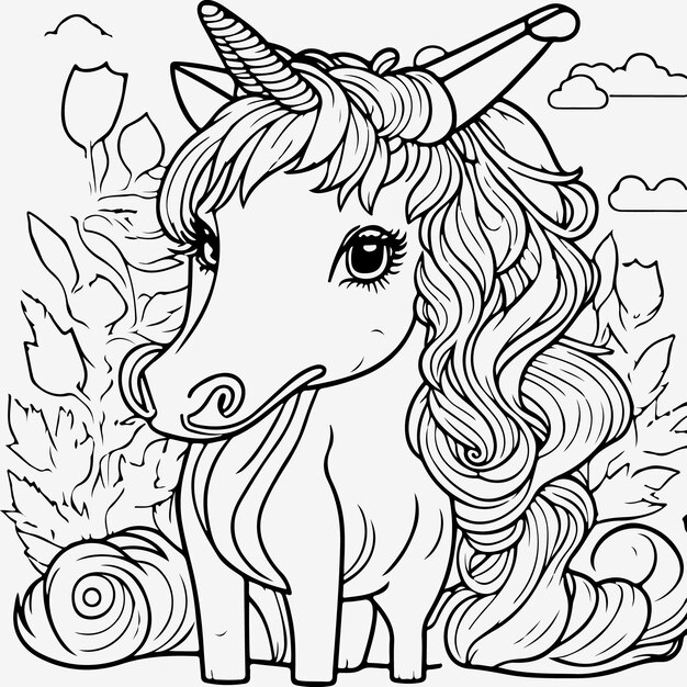 Vector vector cute coloring book with unicorn and beautiful design