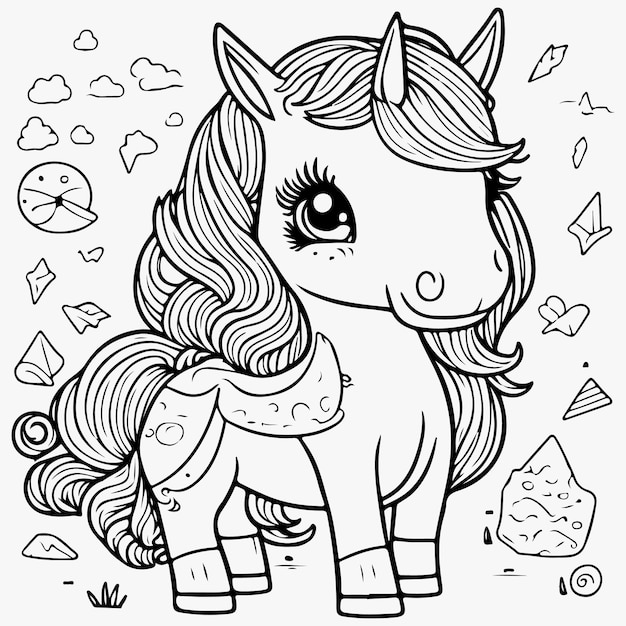 vector cute coloring book with unicorn and beautiful design