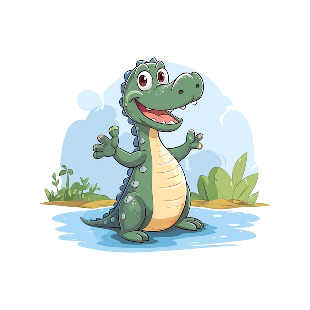 Vector cute crocodile waving hand cartoon