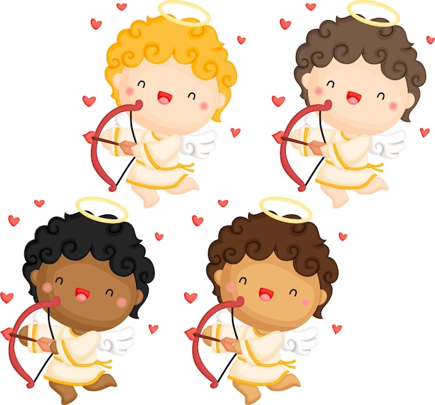 A vector of a cute cupid angel with a bow and arrow