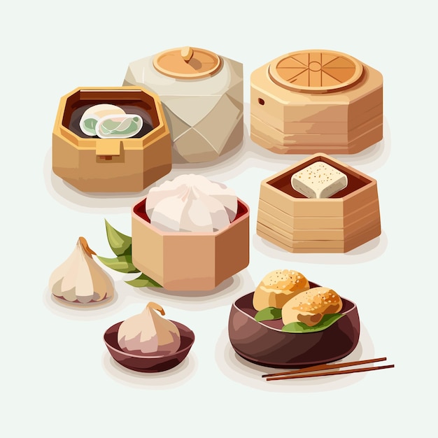 Vector cute dim sum cartoon style