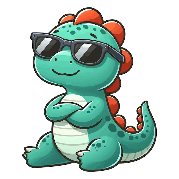 vector Cute dinosaur wearing sunglasses cartoon