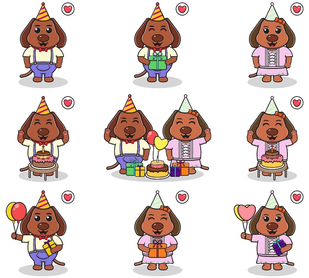 Vector vector of cute dog in birthday party