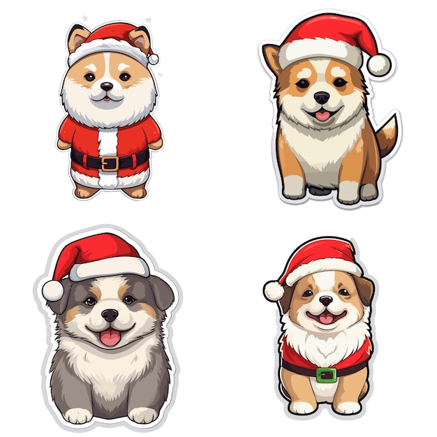 Vector cute dog and puppies vector collection set in christmas costume isolated akita