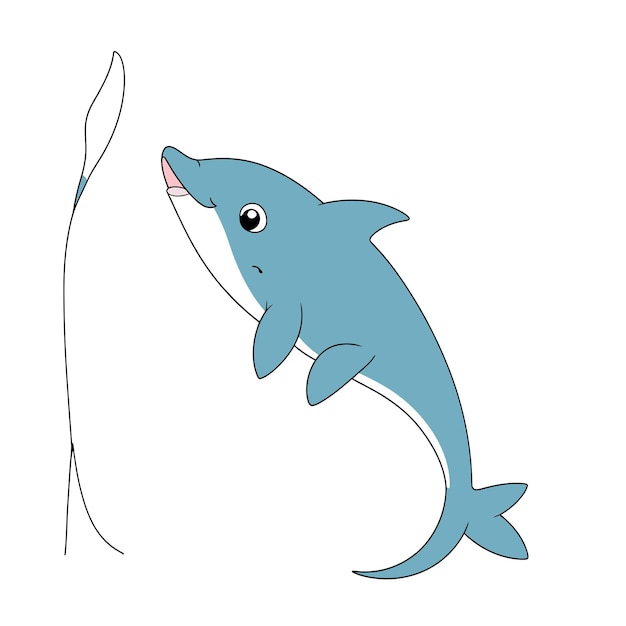 A vector of a cute Dolphin in black and white coloring transparent white background