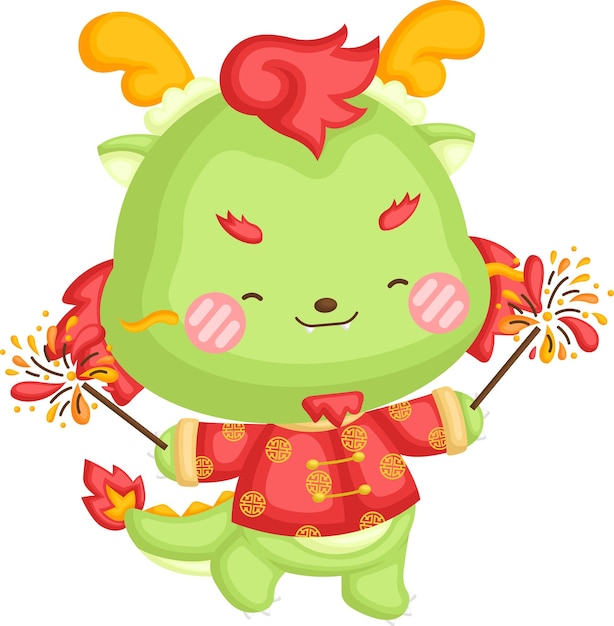 Vector a vector of a cute dragon celebrating chinese new year in black and white coloring