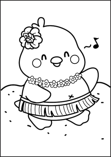 a vector of cute duck on holiday in black and white coloring