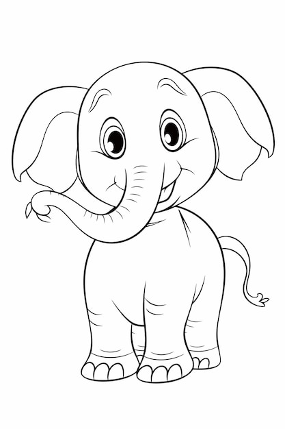 A vector of a cute elephant in black and white coloring