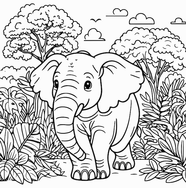 Vector vector cute elephant coloring book illustration