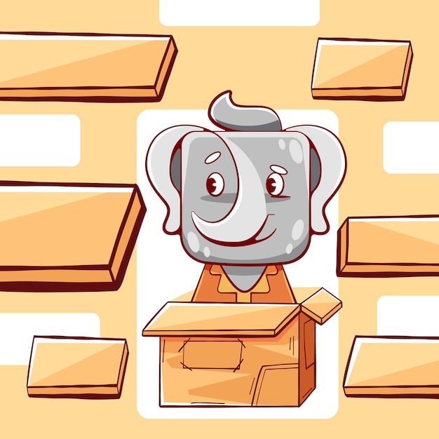 Векторный милый слон с коробкой в мультяшном стиле