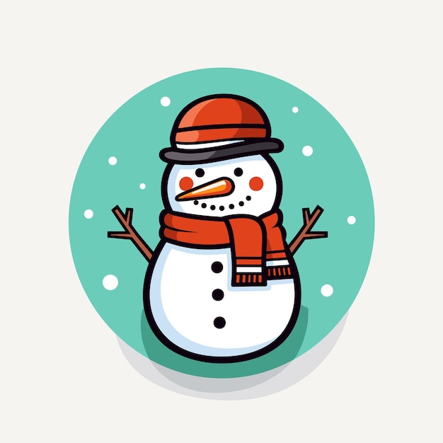 Vector of a cute and festive snowman wearing a red hat and scarf