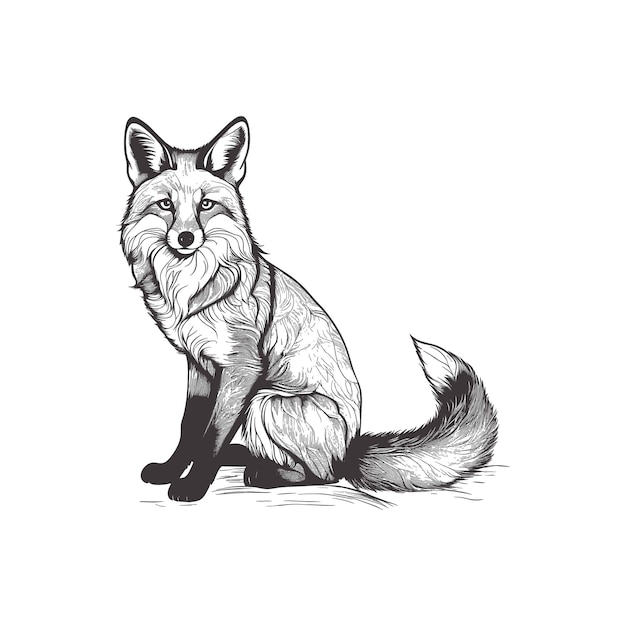 ベクター 可愛い狐が座っている 手描きのスケッチ ベクターイラスト 野生動物